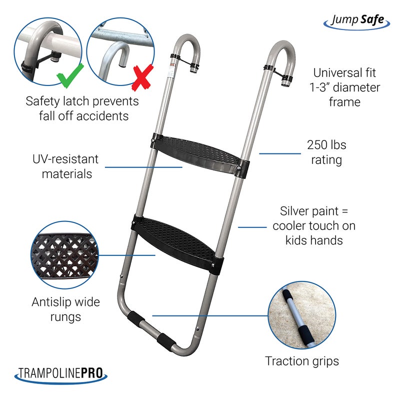 TRAMPOLINEPRO 2-Step Trampoline Ladder with Safety Latch, Heavy-Duty with Wide Steps - Image 2